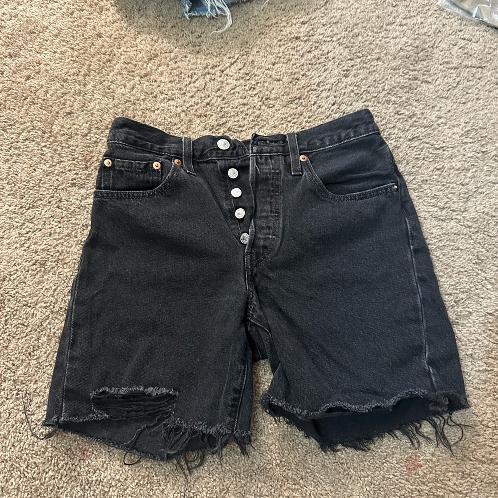 Levi's Black Button-Front Distressed Denim Shorts